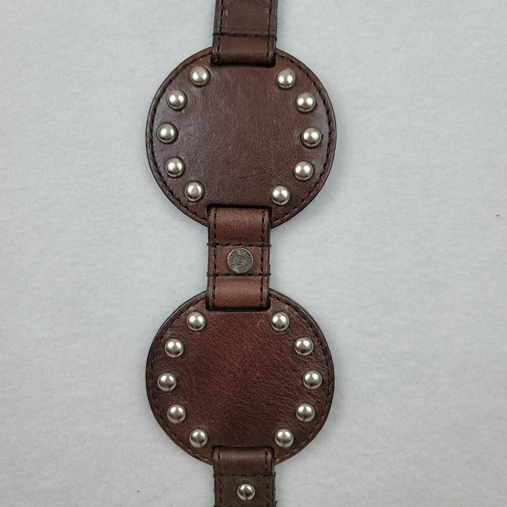 Michael Kors Womens Brown Leather Studded Disc Medallion Belt Large